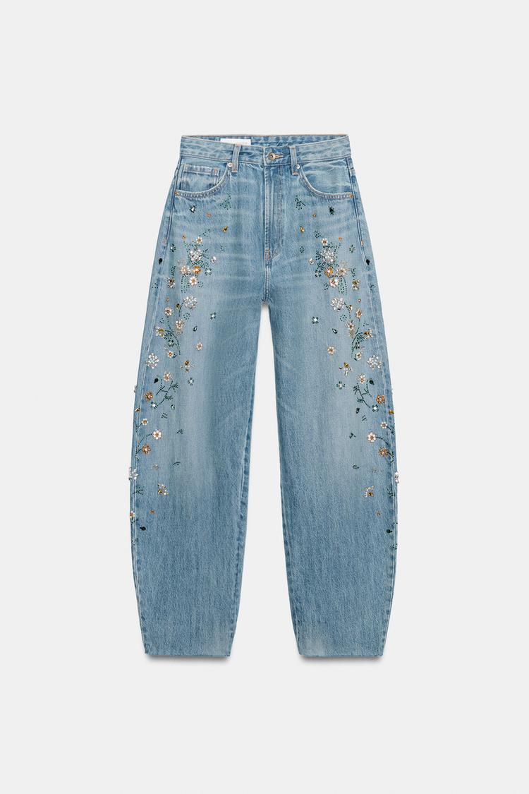 Perry High Waisted Embroidered Barrel Jeans