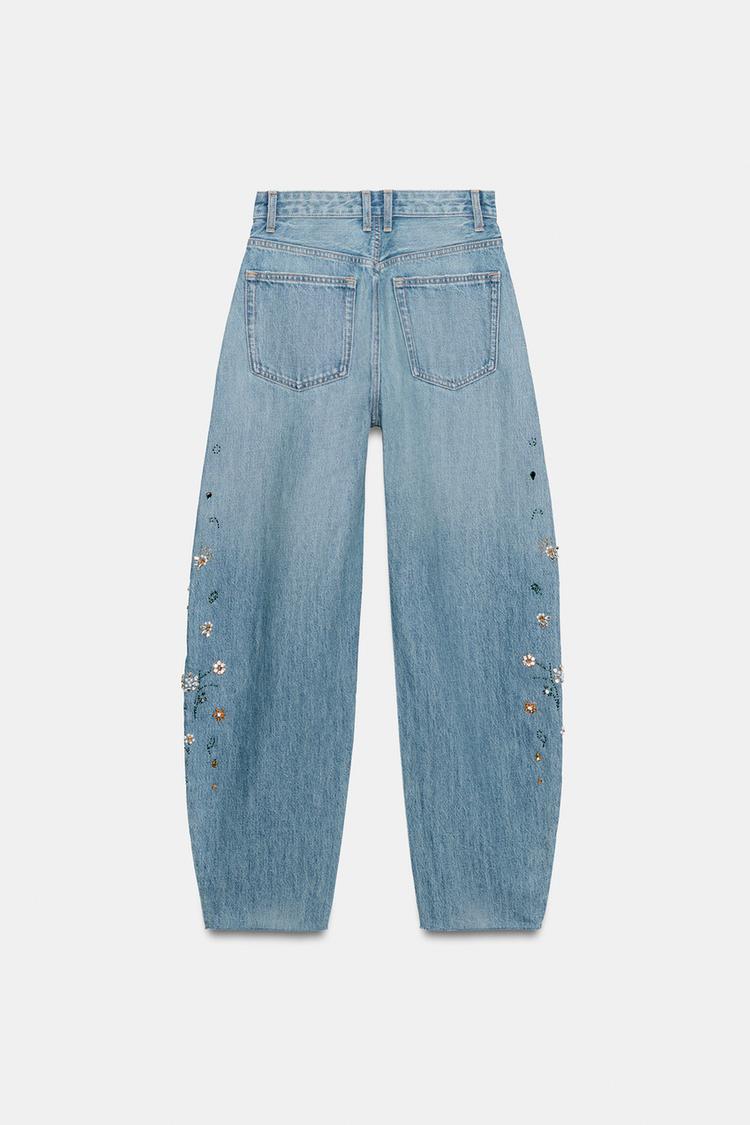 Perry High Waisted Embroidered Barrel Jeans