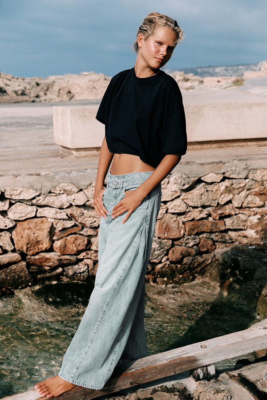 TRF Mid-Rise Pleated Jeans