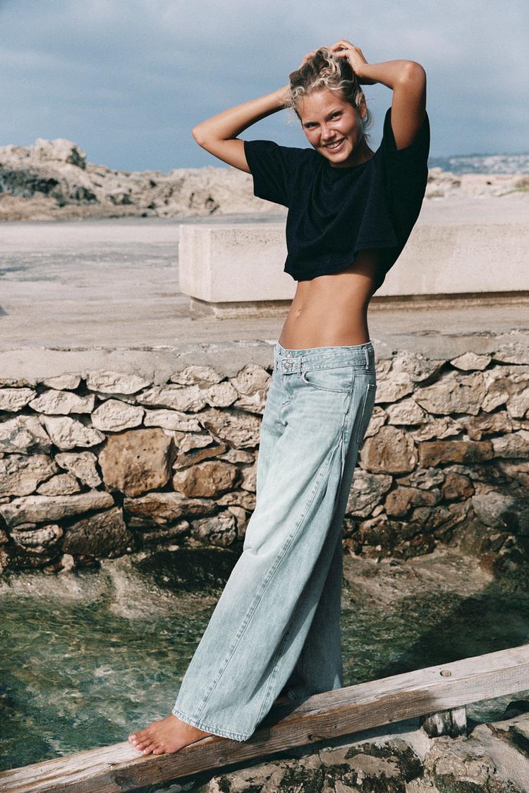 TRF Mid-Rise Pleated Jeans