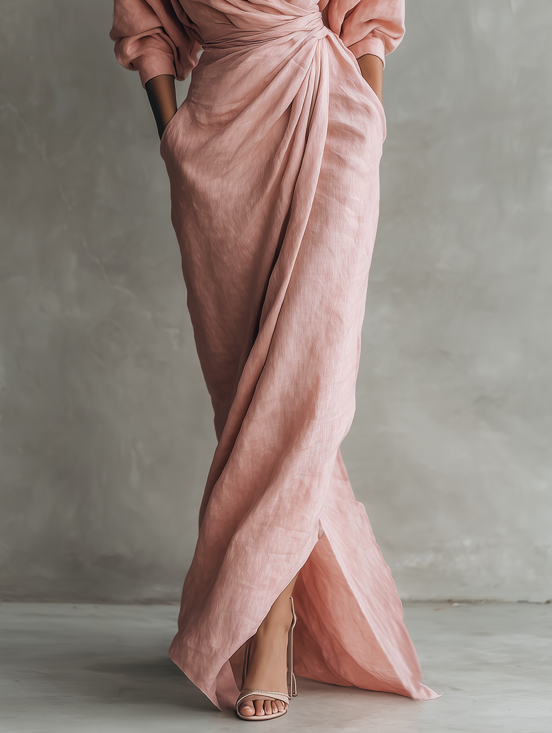Women's  Pink Minimalist V-neck Maxi Dress