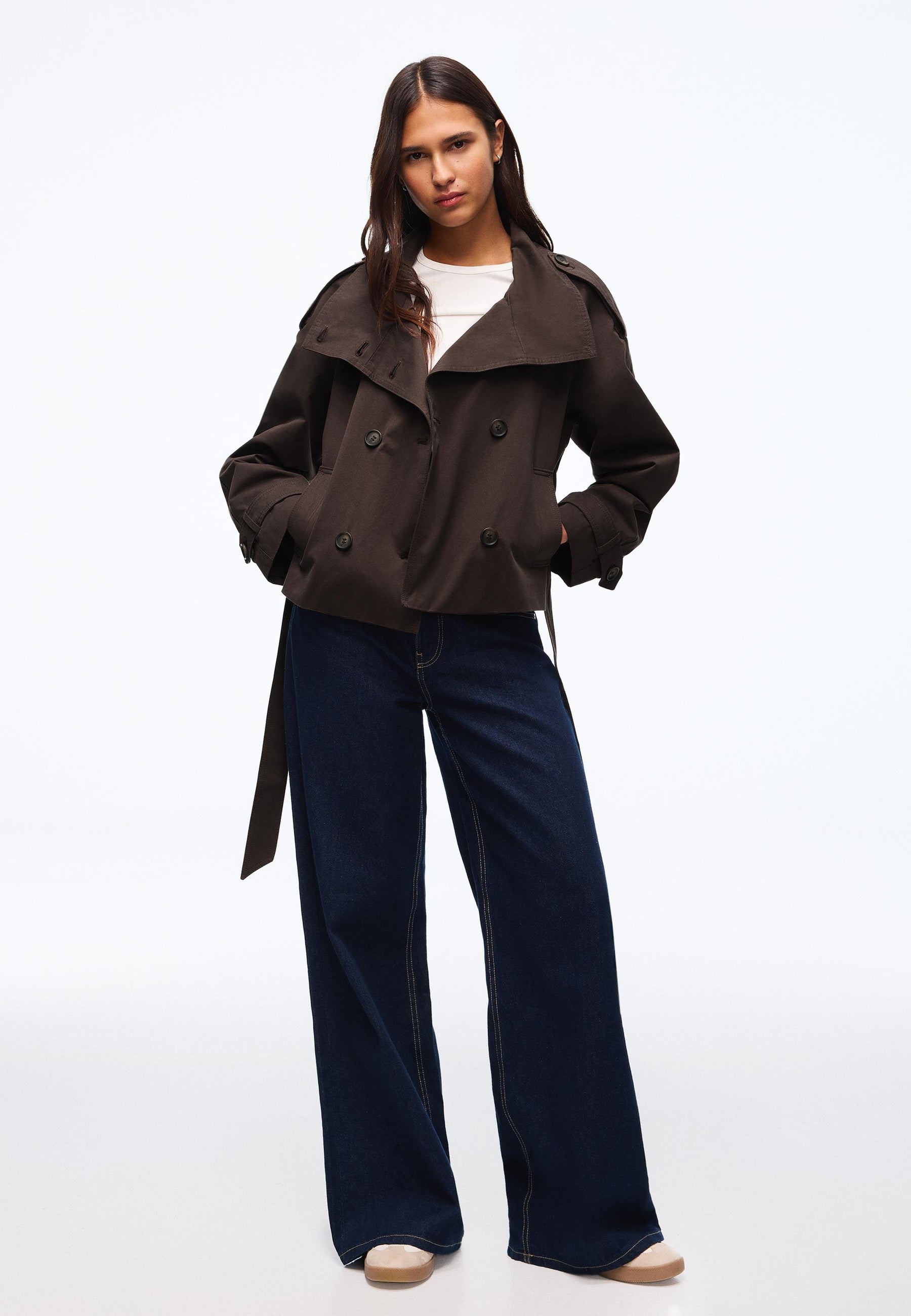 Funnel Neck Trench Jacket - Coffee
