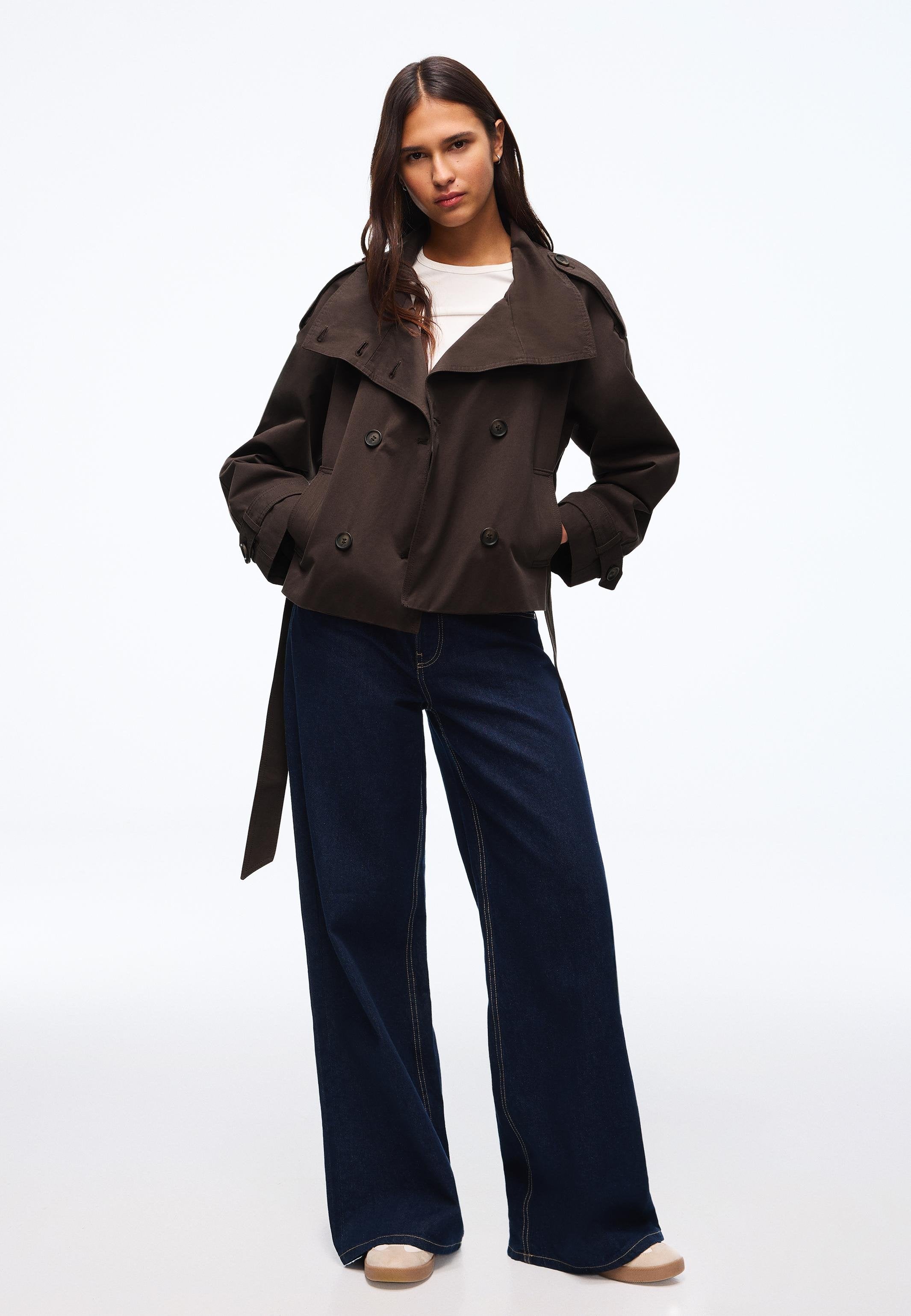 Funnel Neck Trench Jacket - Coffee