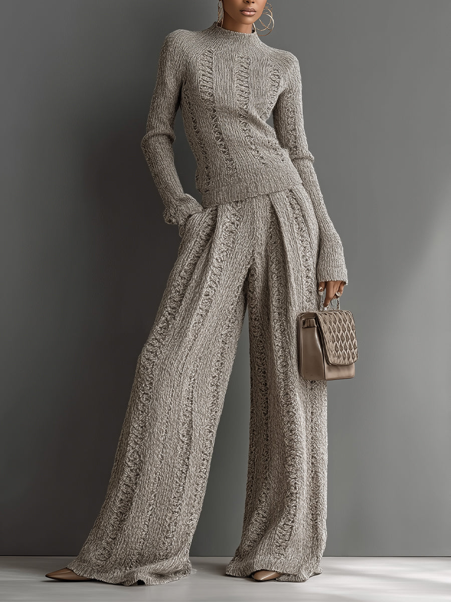 Women's Taupe Elegant Sweater & Wide - Leg Pants Set knit