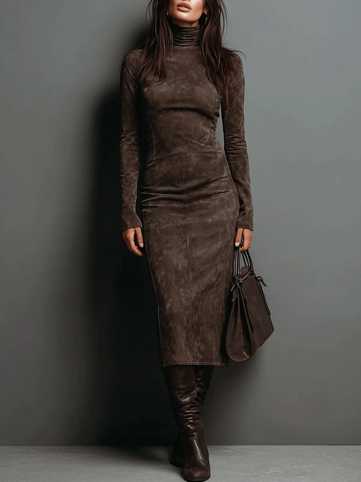 Ilaria™ - Midi Dress with High Collar and Long Sleeves