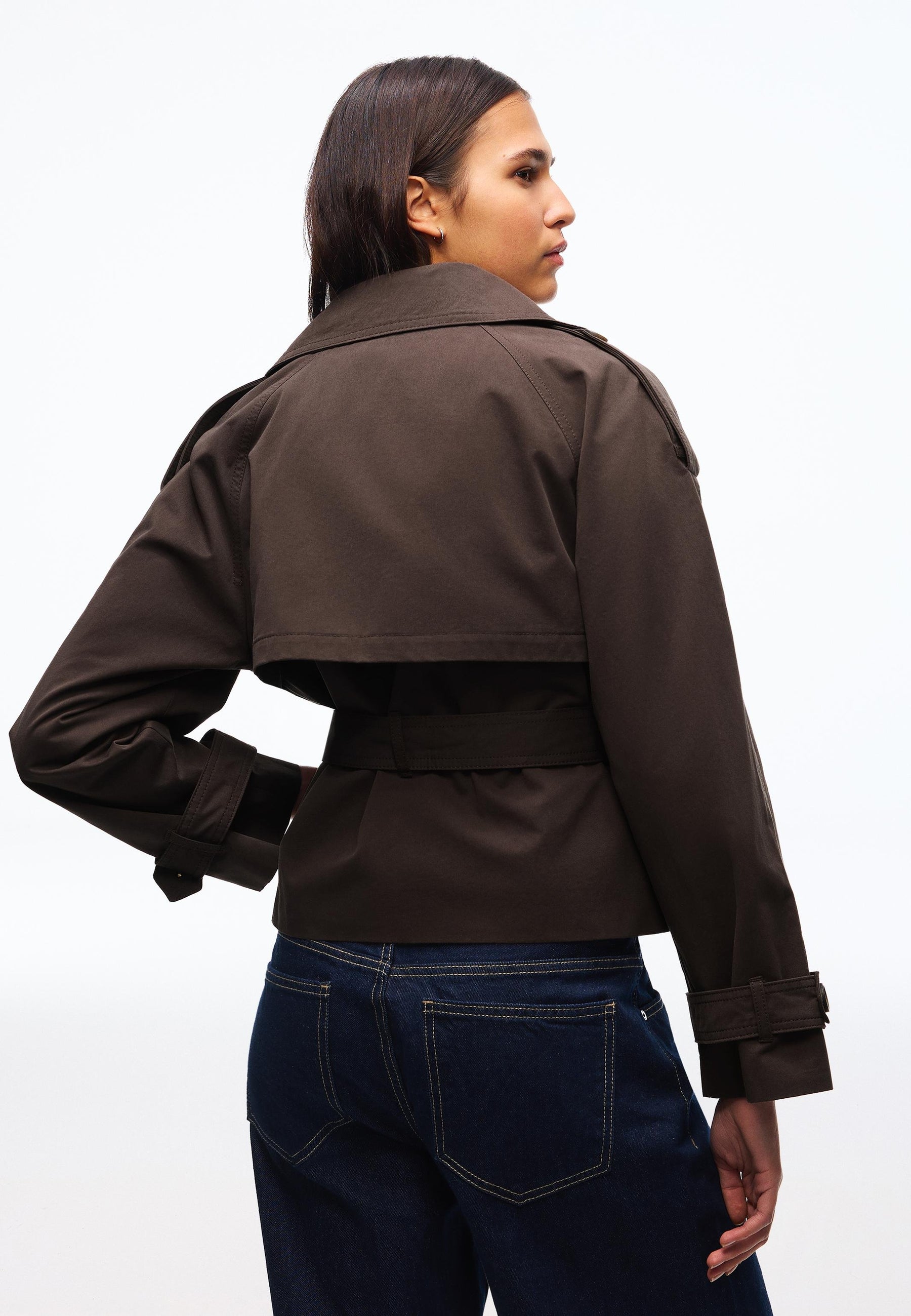 Funnel Neck Trench Jacket - Coffee