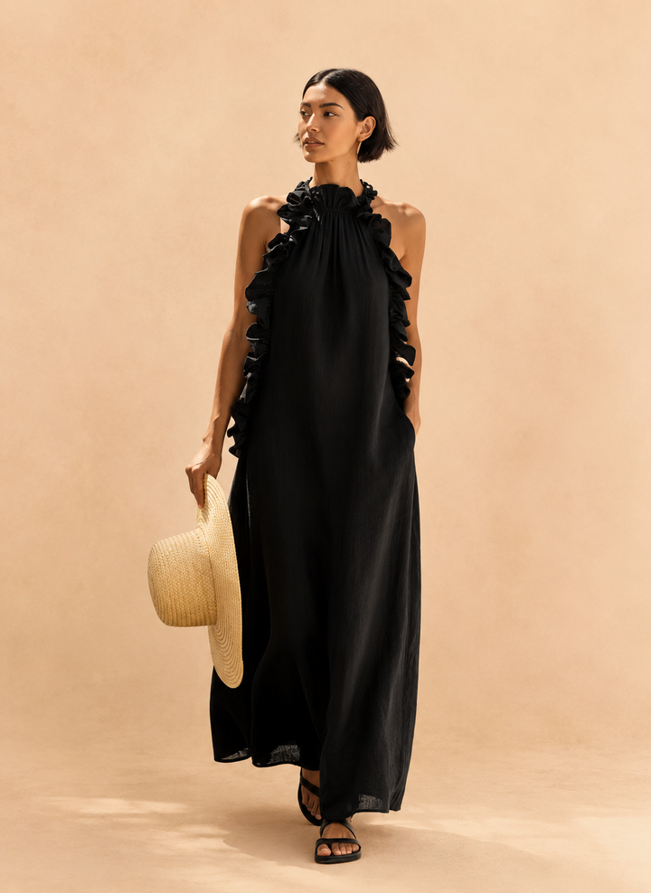 Women's Minimalist Sleeveless Maxi Dress With Ruffle Details