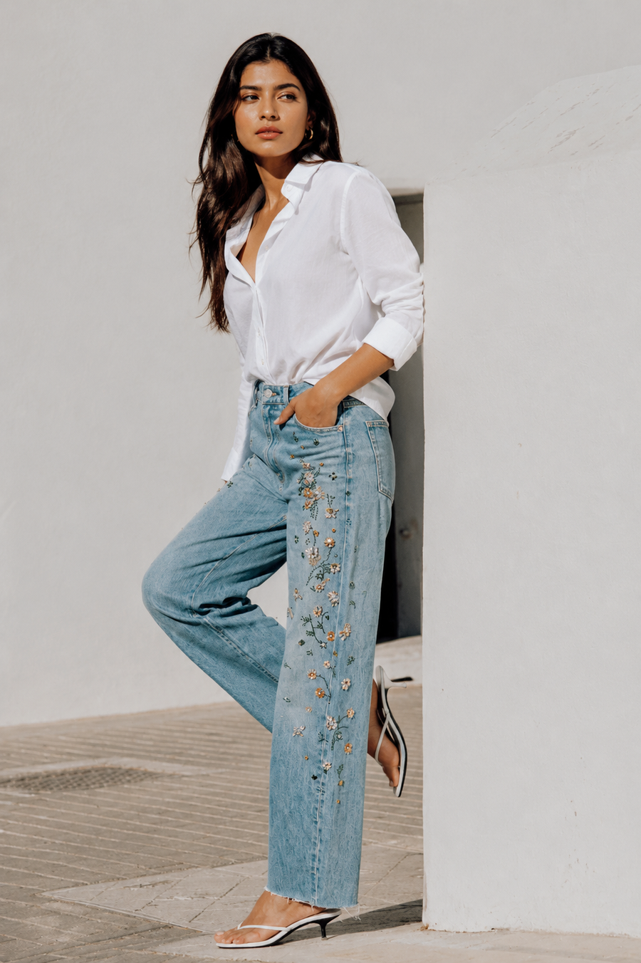 Perry High Waisted Embroidered Barrel Jeans