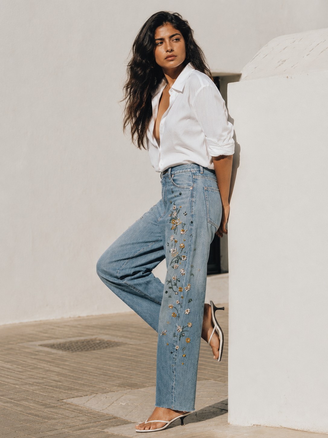 Perry High Waisted Embroidered Barrel Jeans