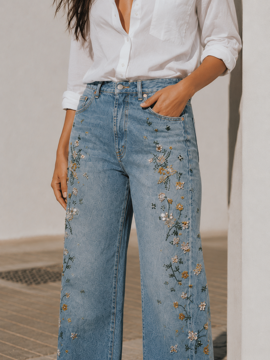 Perry High Waisted Embroidered Barrel Jeans
