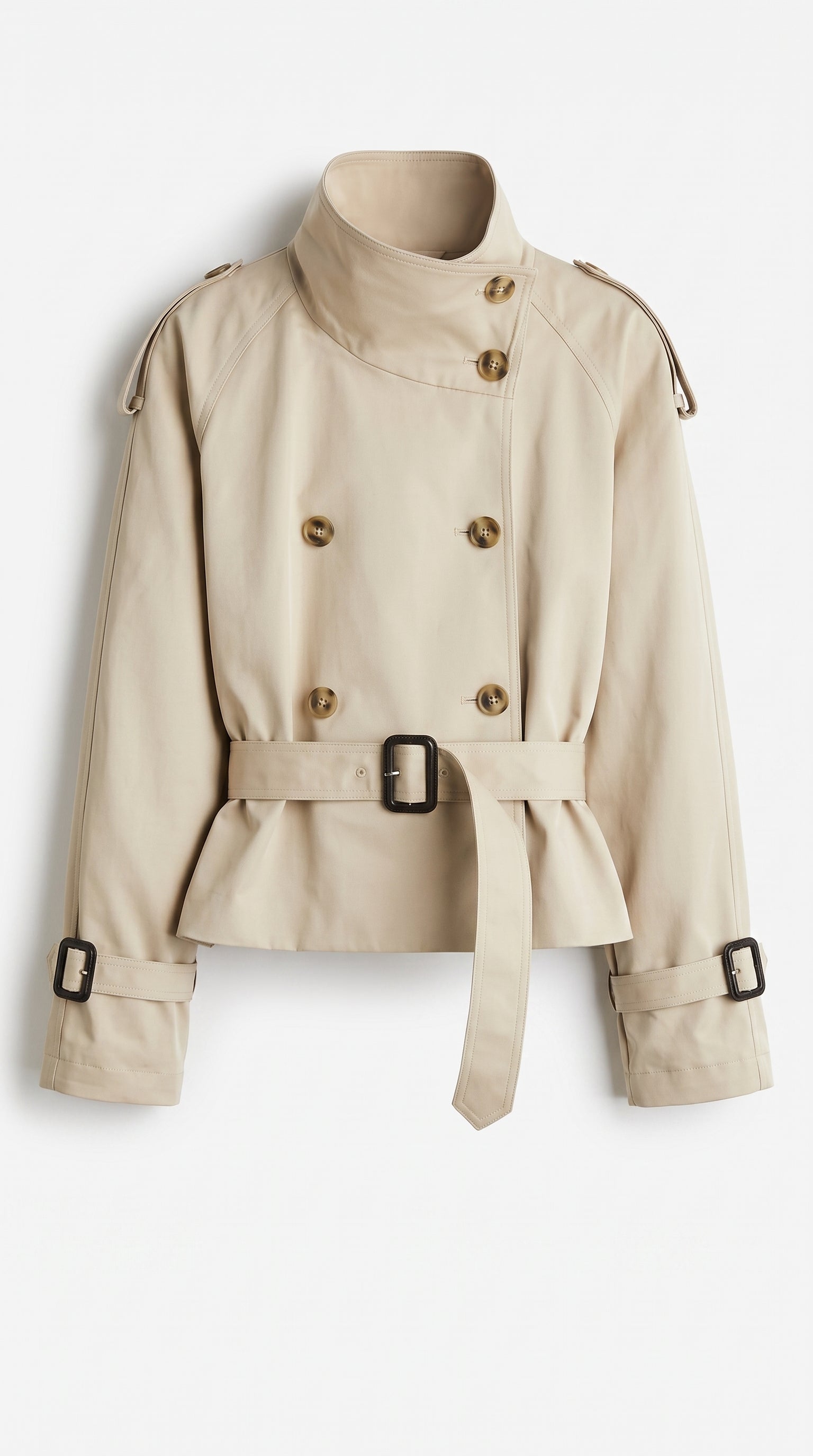 Short Trench Jacket With Belt - Beige