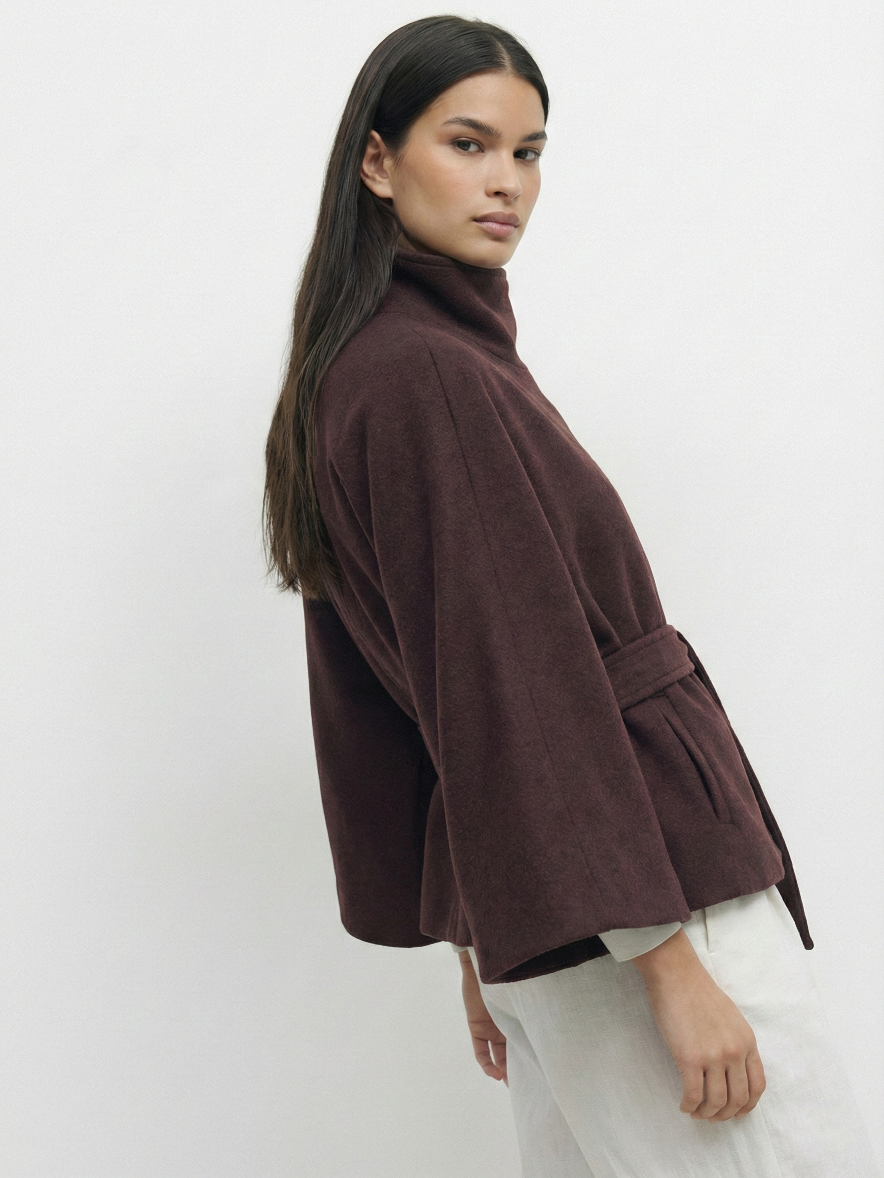 Chloe | High-Neck Belted Cape Jacket