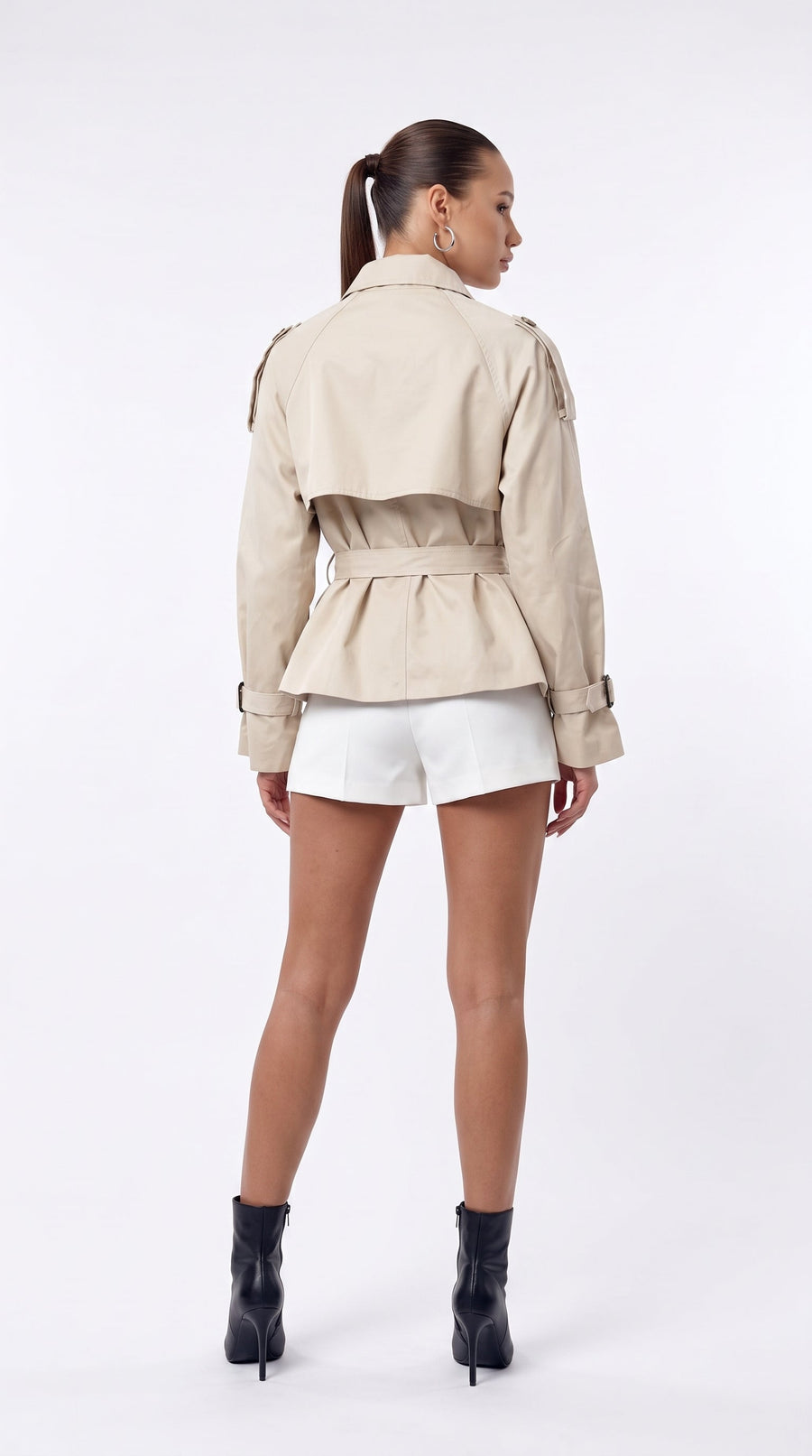 Short Trench Jacket With Belt - Beige