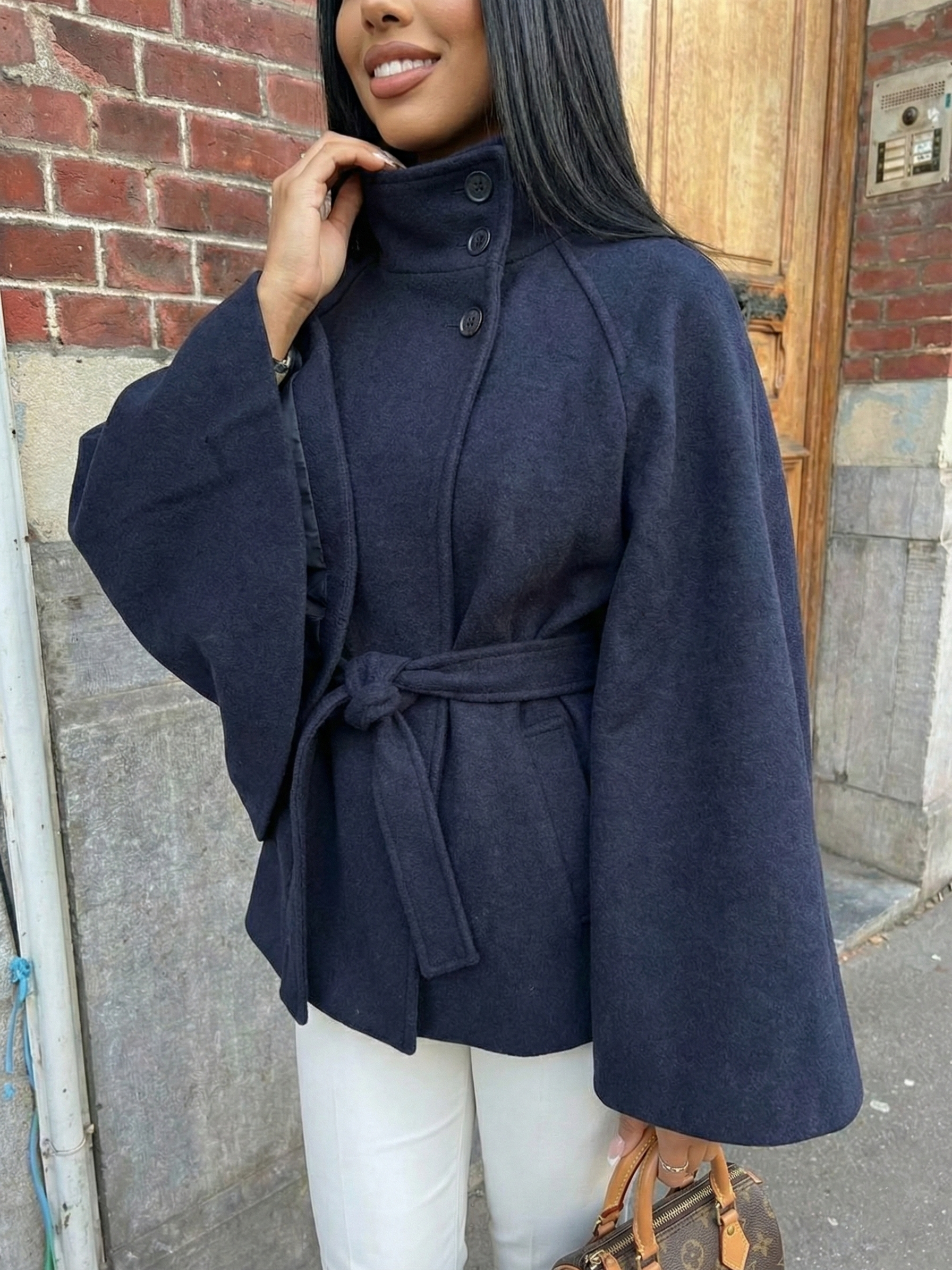 Chloe | High-Neck Belted Cape Jacket