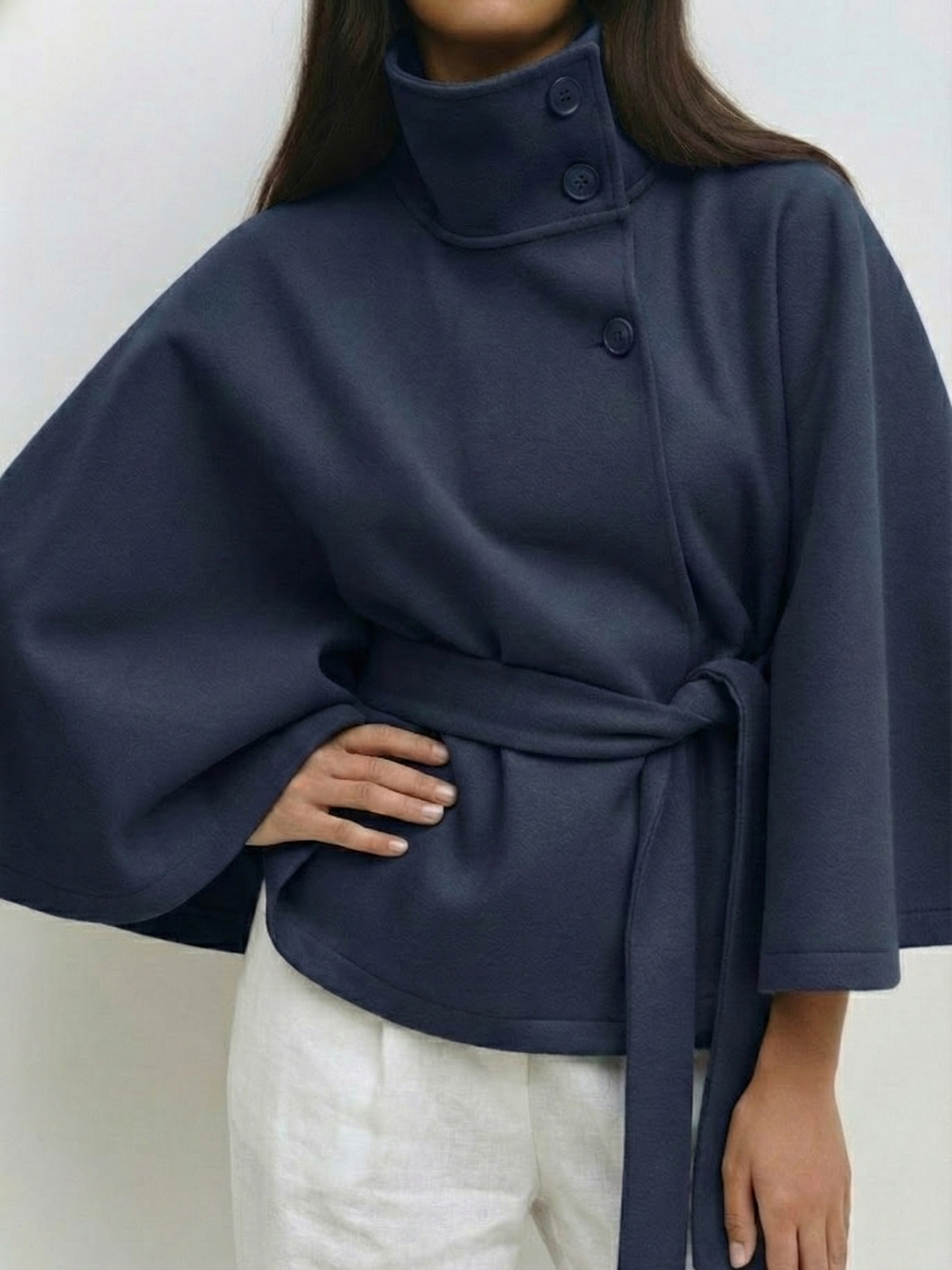 Chloe | High-Neck Belted Cape Jacket