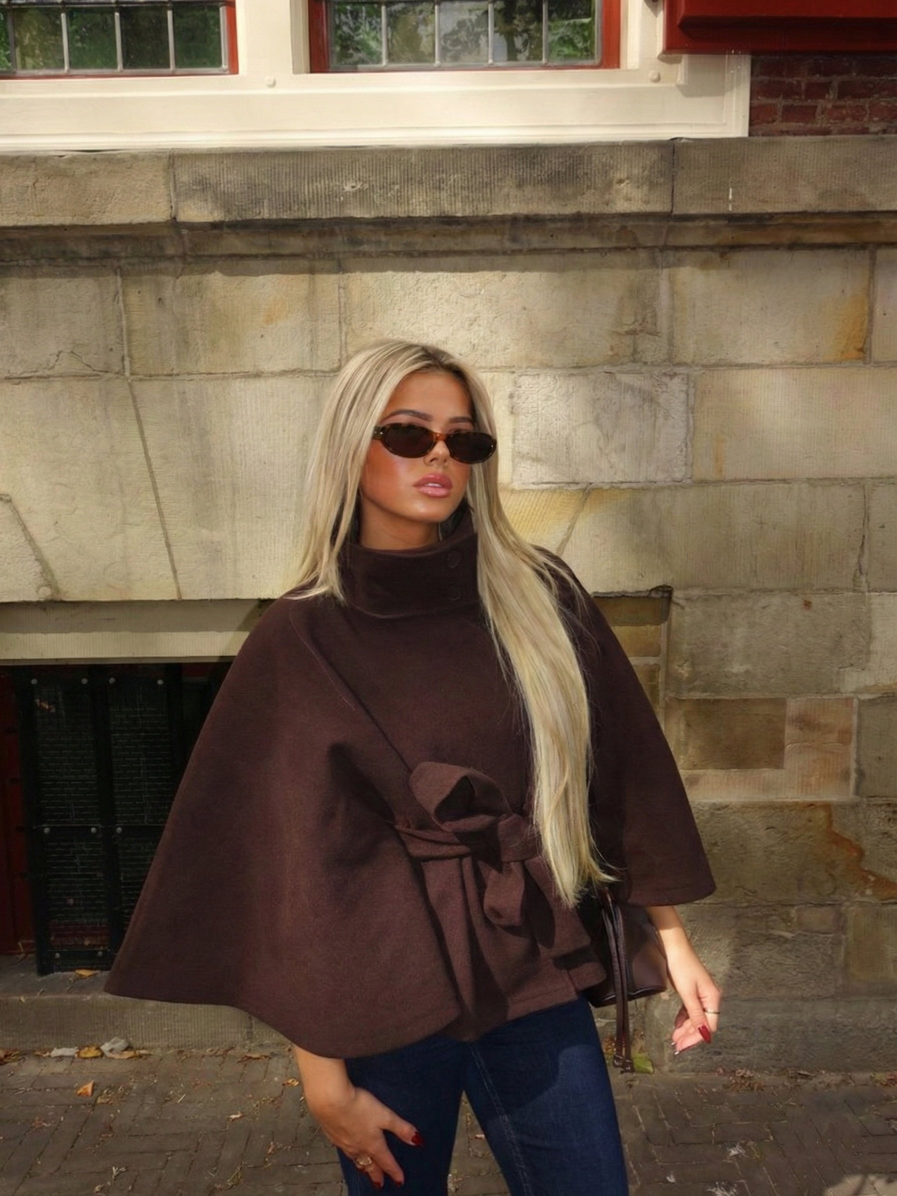Chloe | High-Neck Belted Cape Jacket