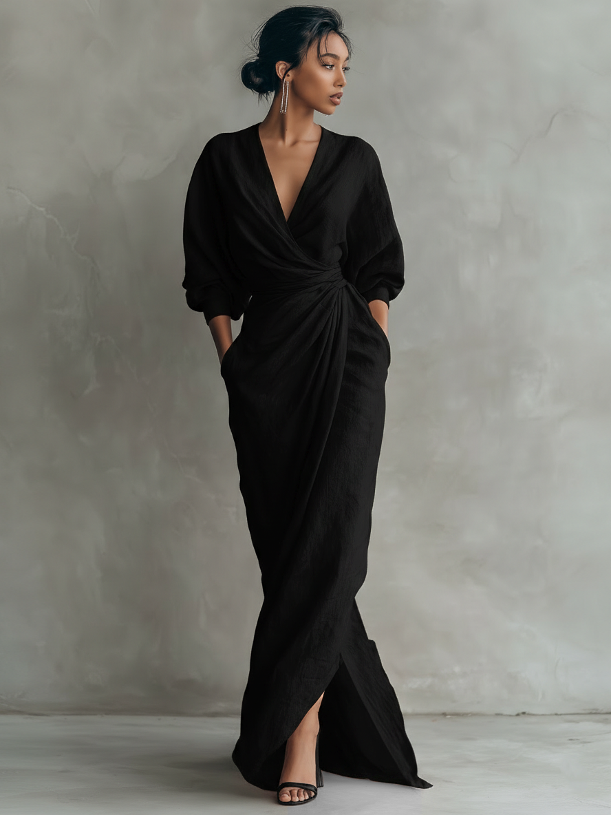 Women's  Pink Minimalist V-neck Maxi Dress