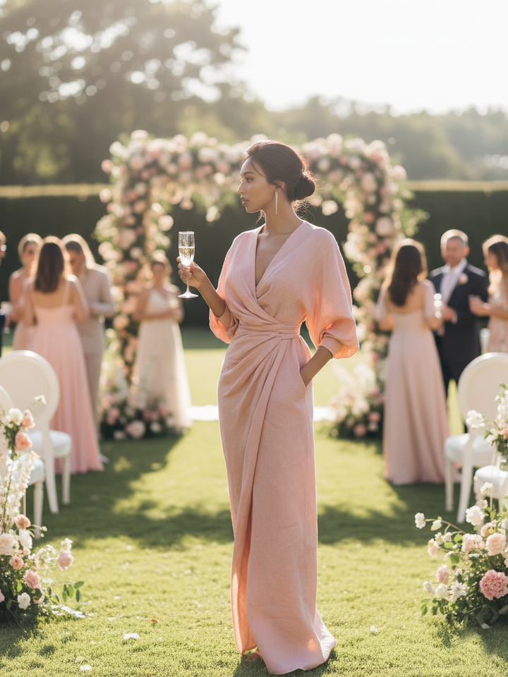 Women's  Pink Minimalist V-neck Maxi Dress