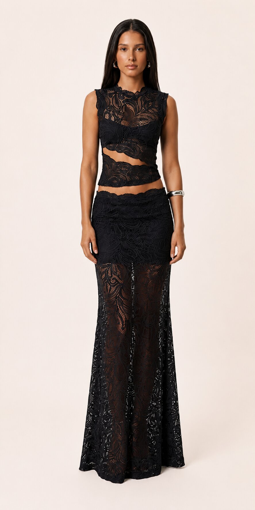 ROSELLE Lace Maxi Dress Skirt Set