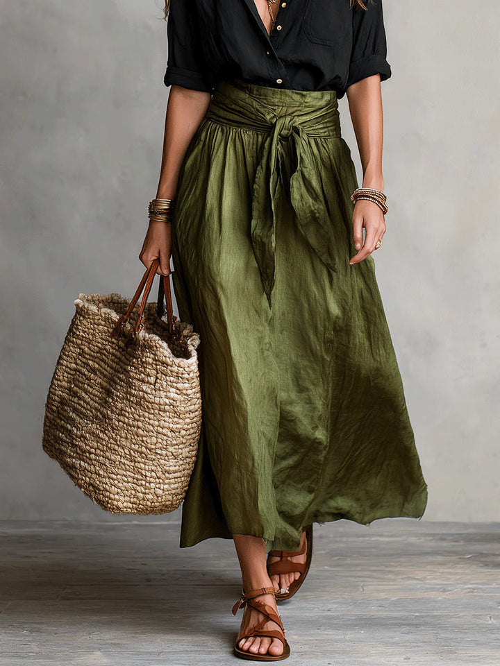 Vera | Black Top & Olive Midi Skirt Set