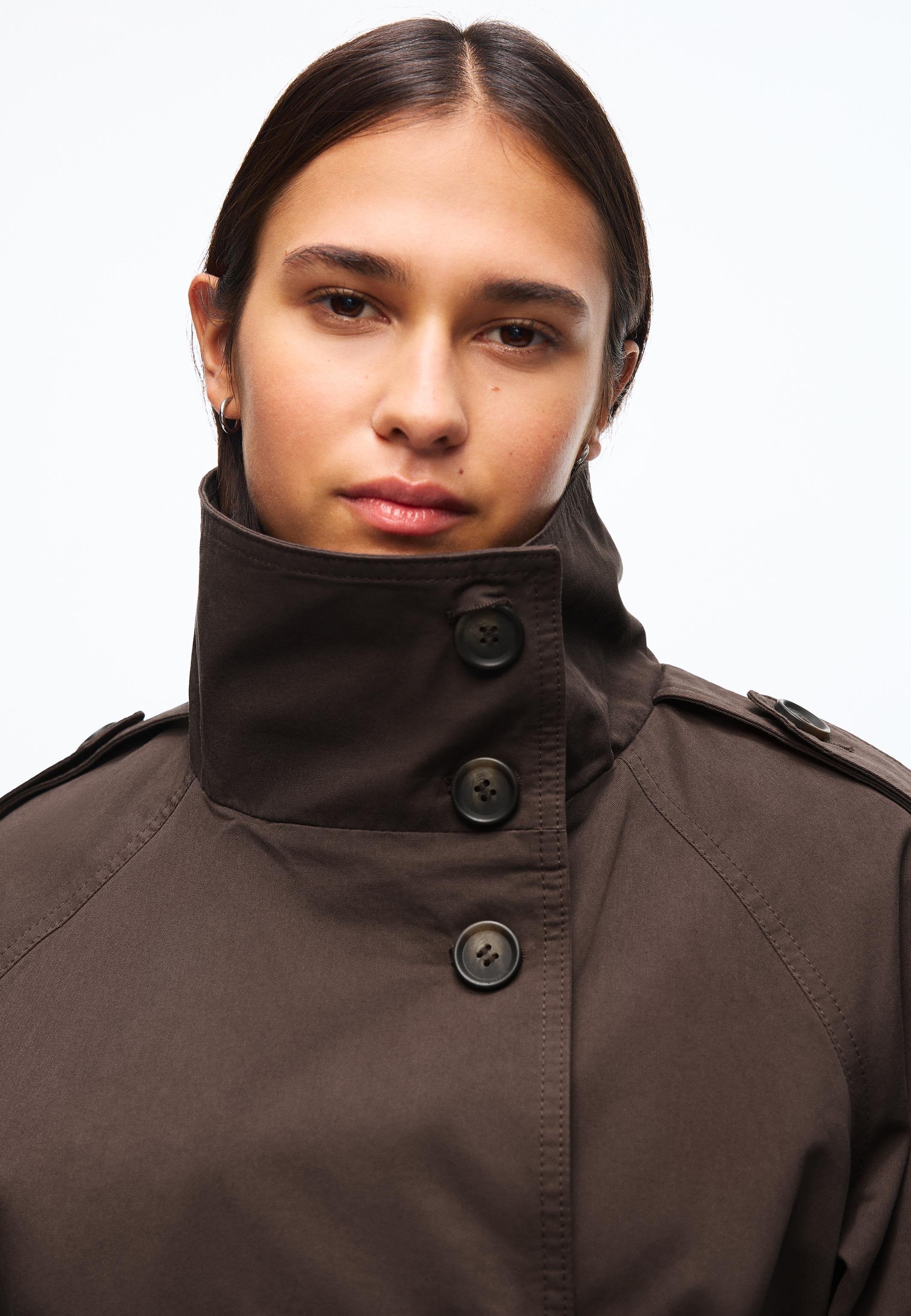Funnel Neck Trench Jacket - Coffee