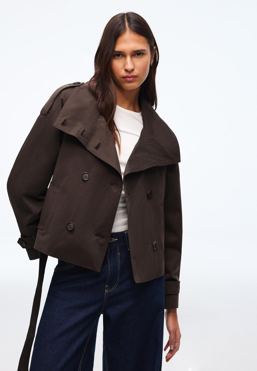 Funnel Neck Trench Jacket - Coffee