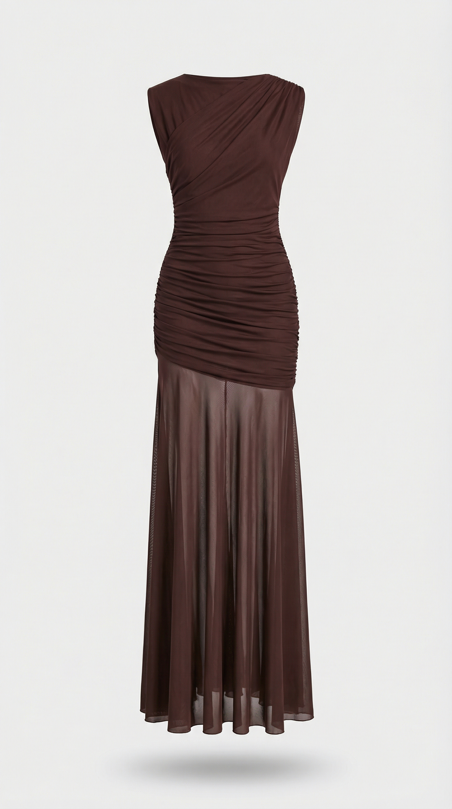 Clair - Minimalist Pleated Sculptural Long Dress Brown