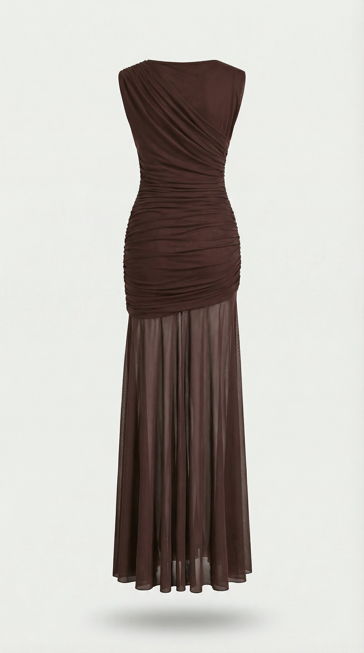 Clair - Minimalist Pleated Sculptural Long Dress Brown