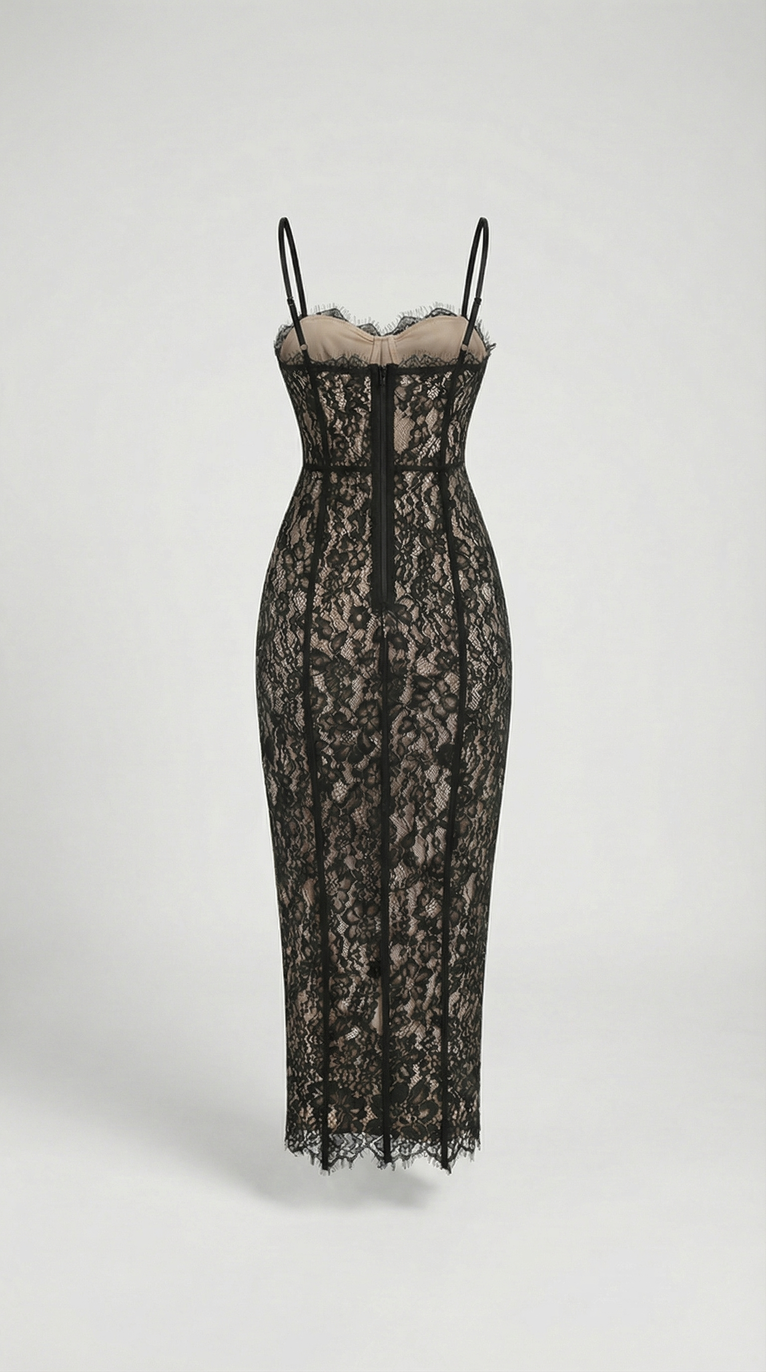 Lotri - Paneled Floral Lace Bustier Midi Dress Black