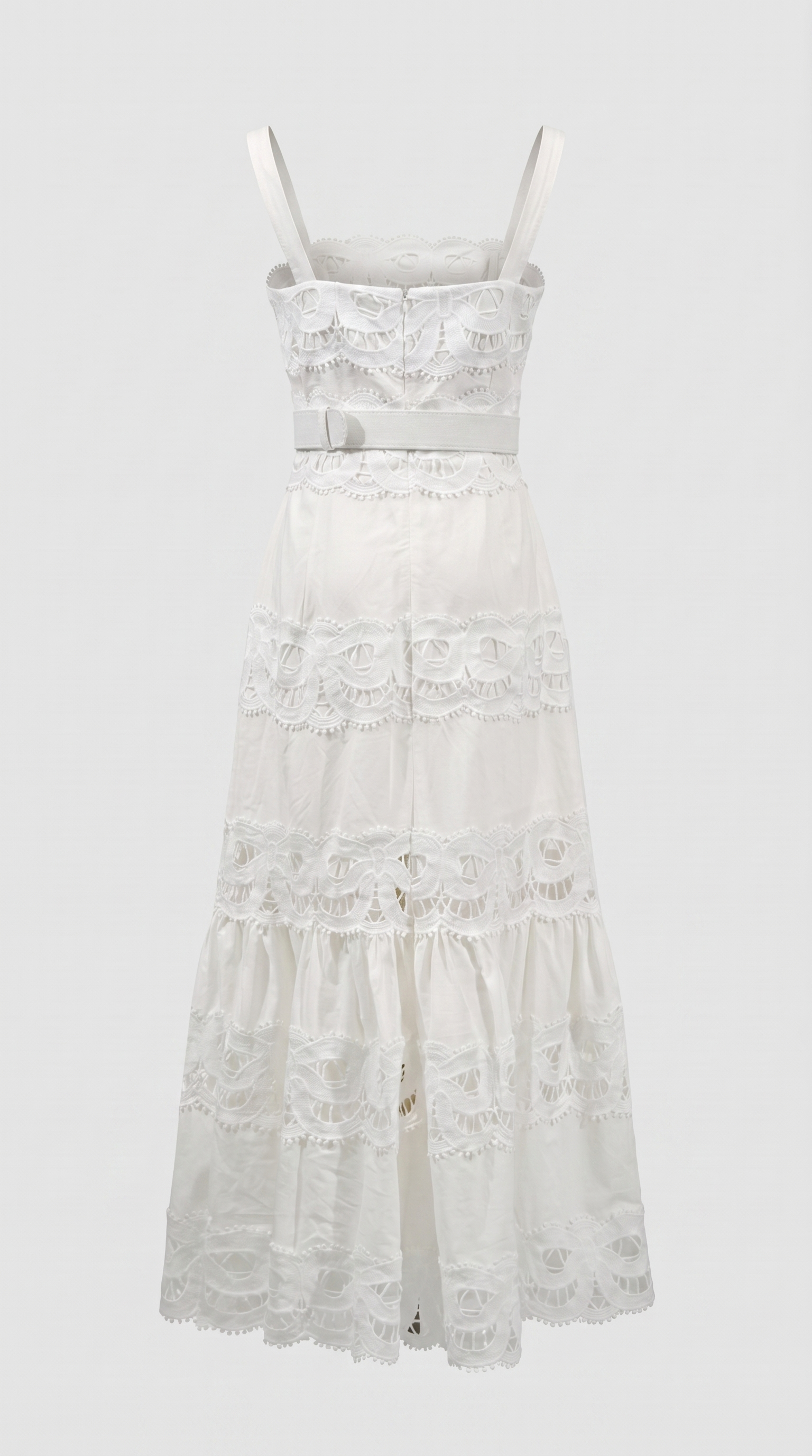 Seda - Belted Eyelet Lace Maxi Dress White
