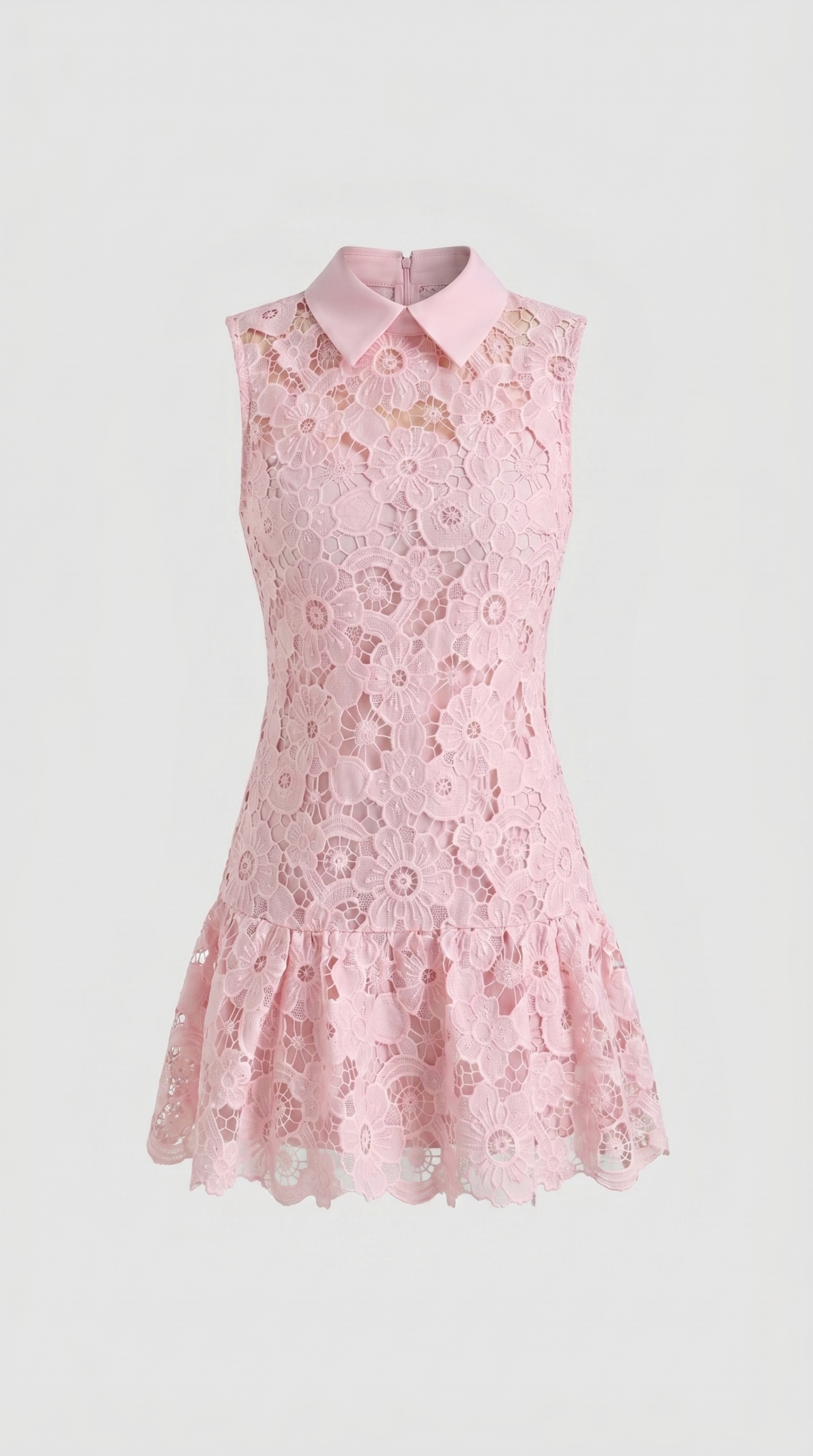 Mina - Collared Lace Drop-Waist Mini Dress