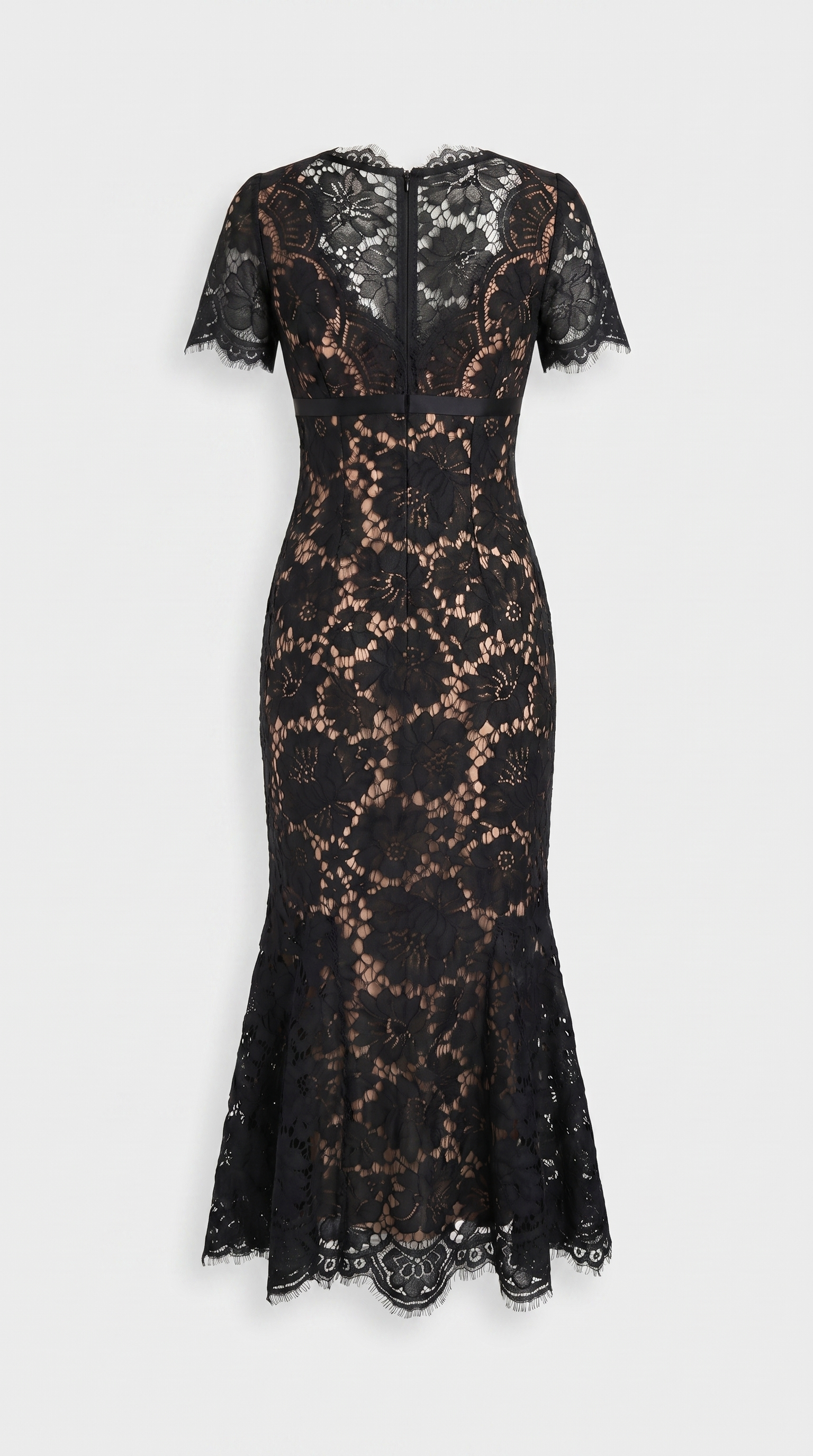 Rhea - Eyelash Lace Trumpet Midi Dress
