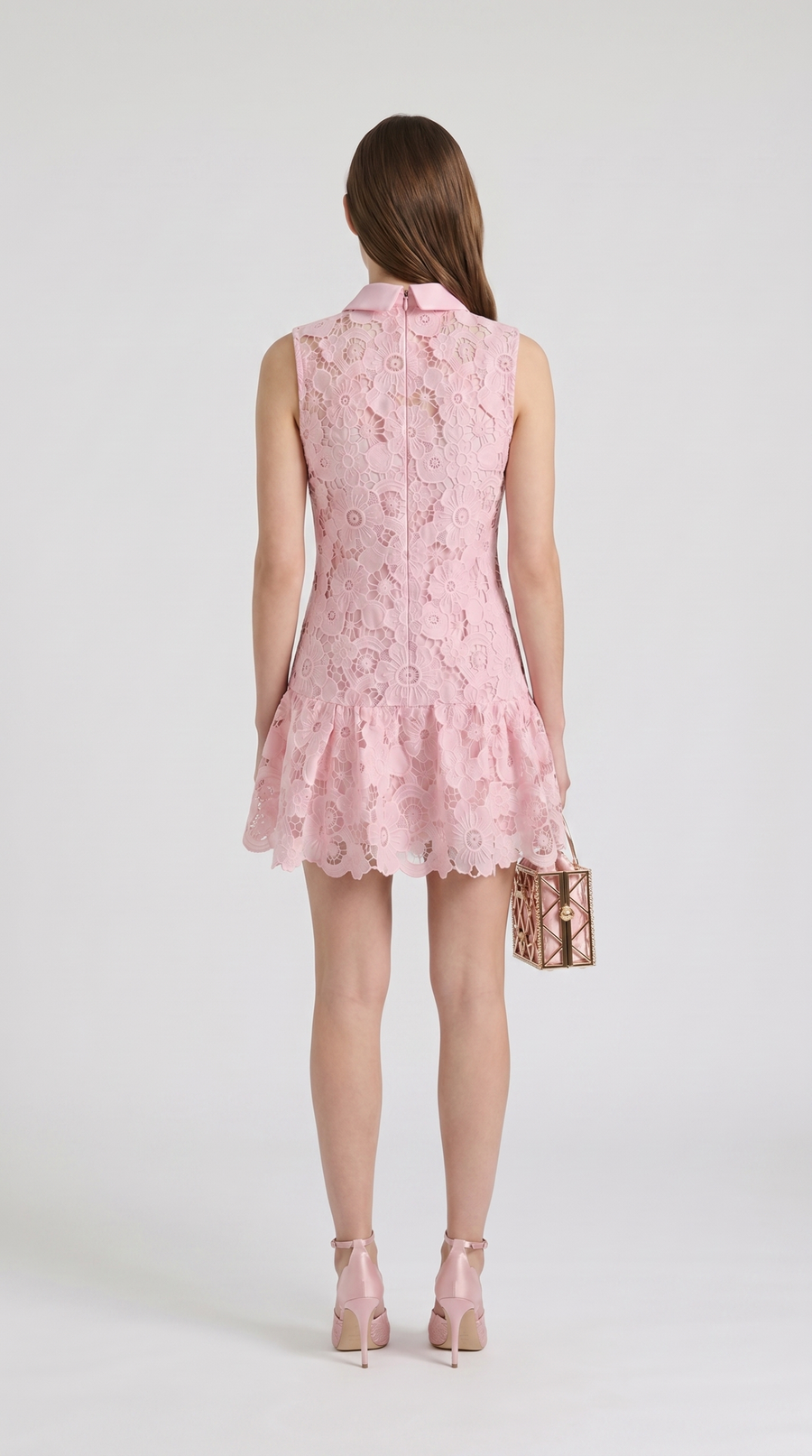 Mina - Collared Lace Drop-Waist Mini Dress