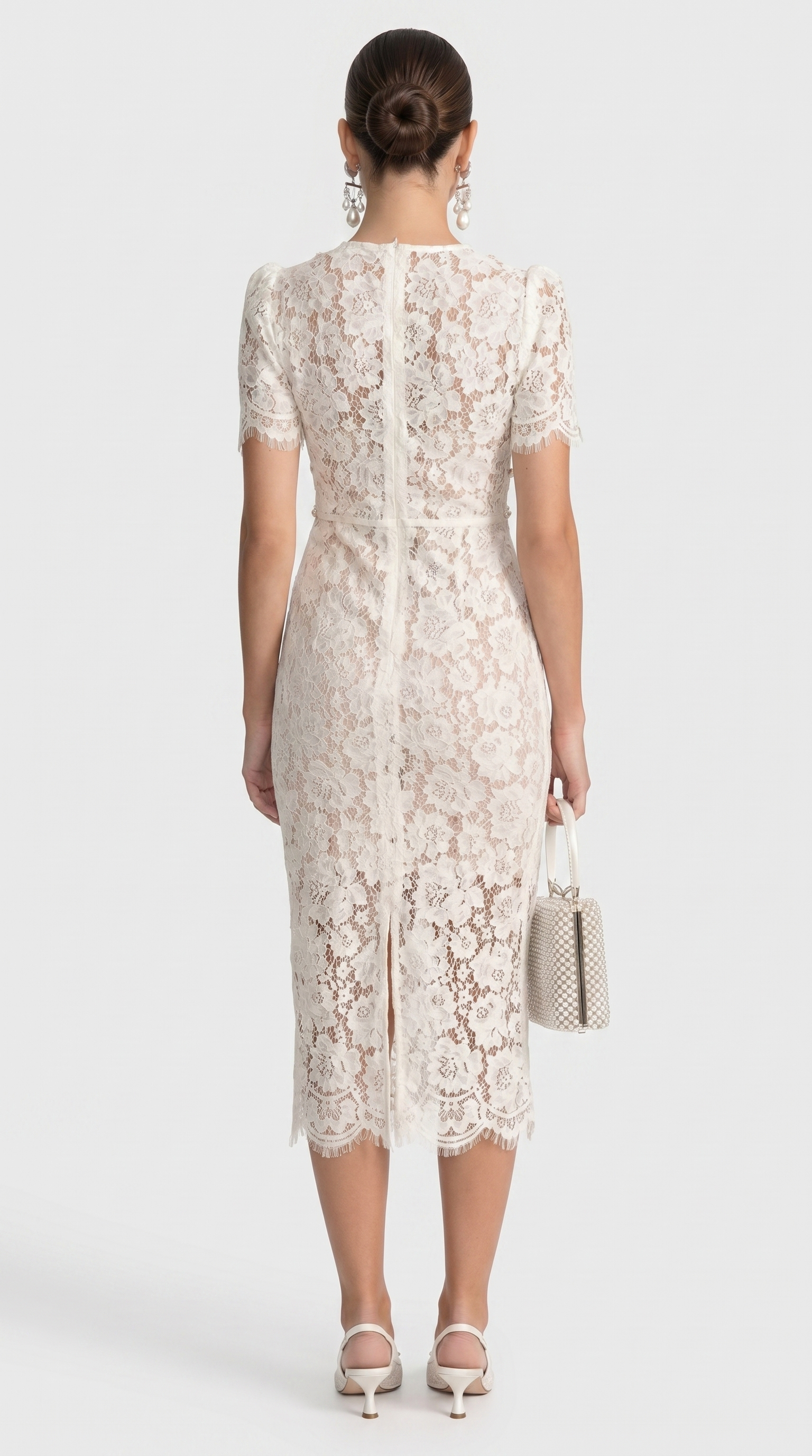 Gaya - Crystal Bow Floral Lace Midi Dress