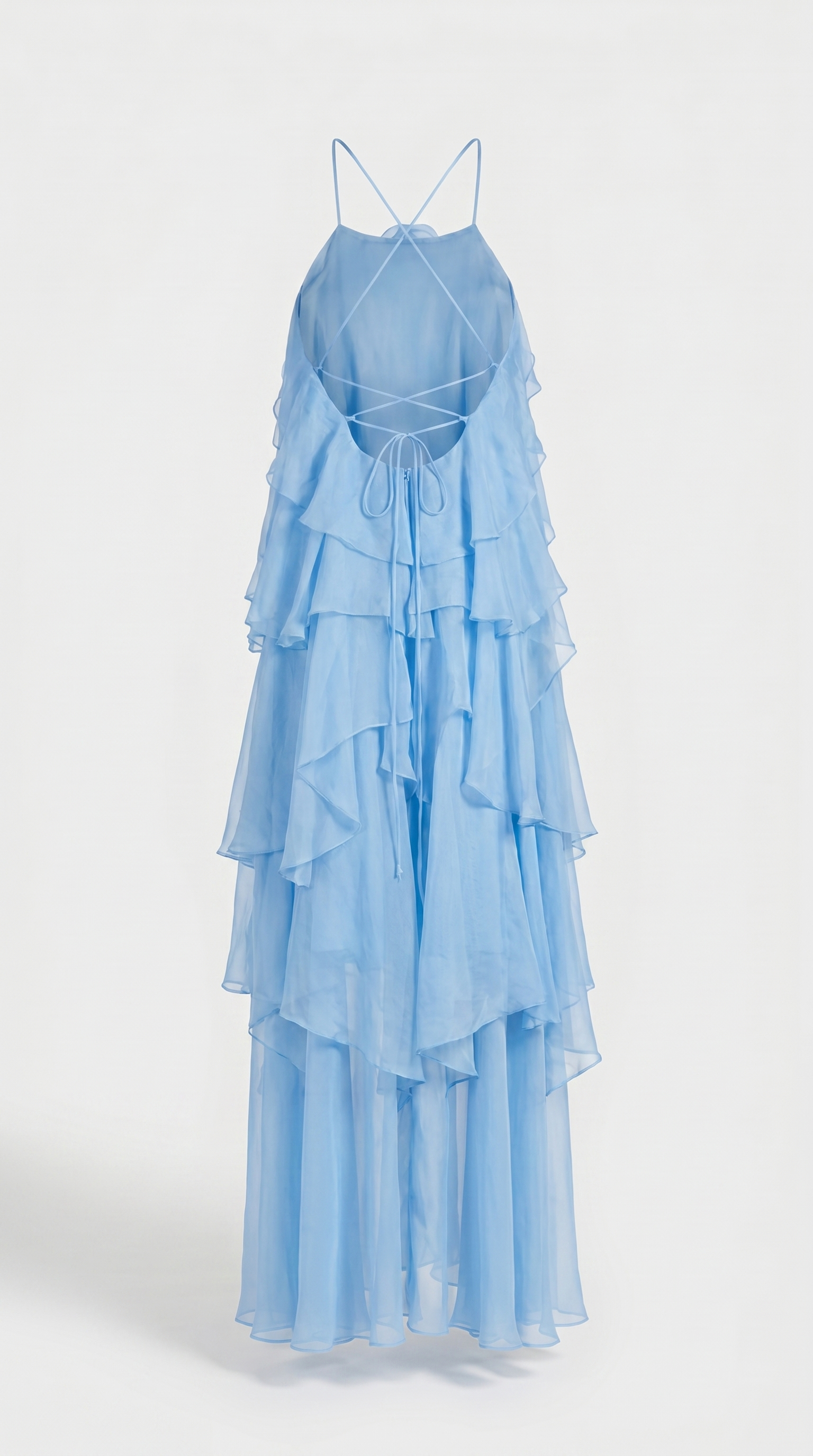 Zeli - Tiered Ruffle Halter Maxi Dress Baby Blue