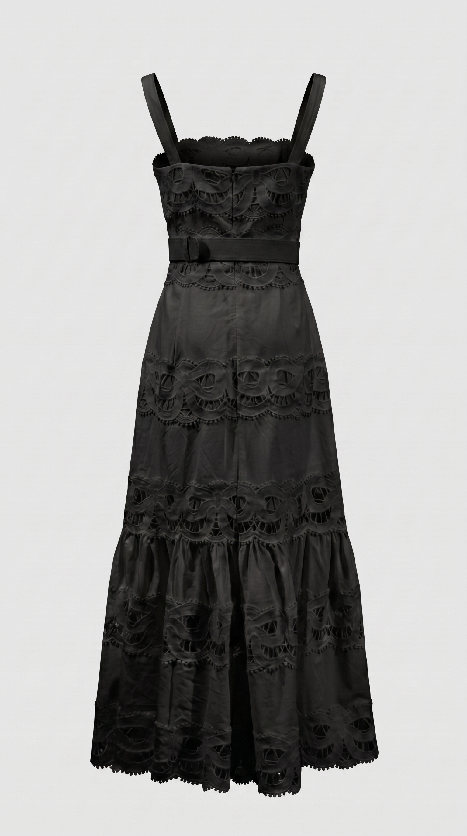Seda - Belted Eyelet Lace Maxi Dress Black