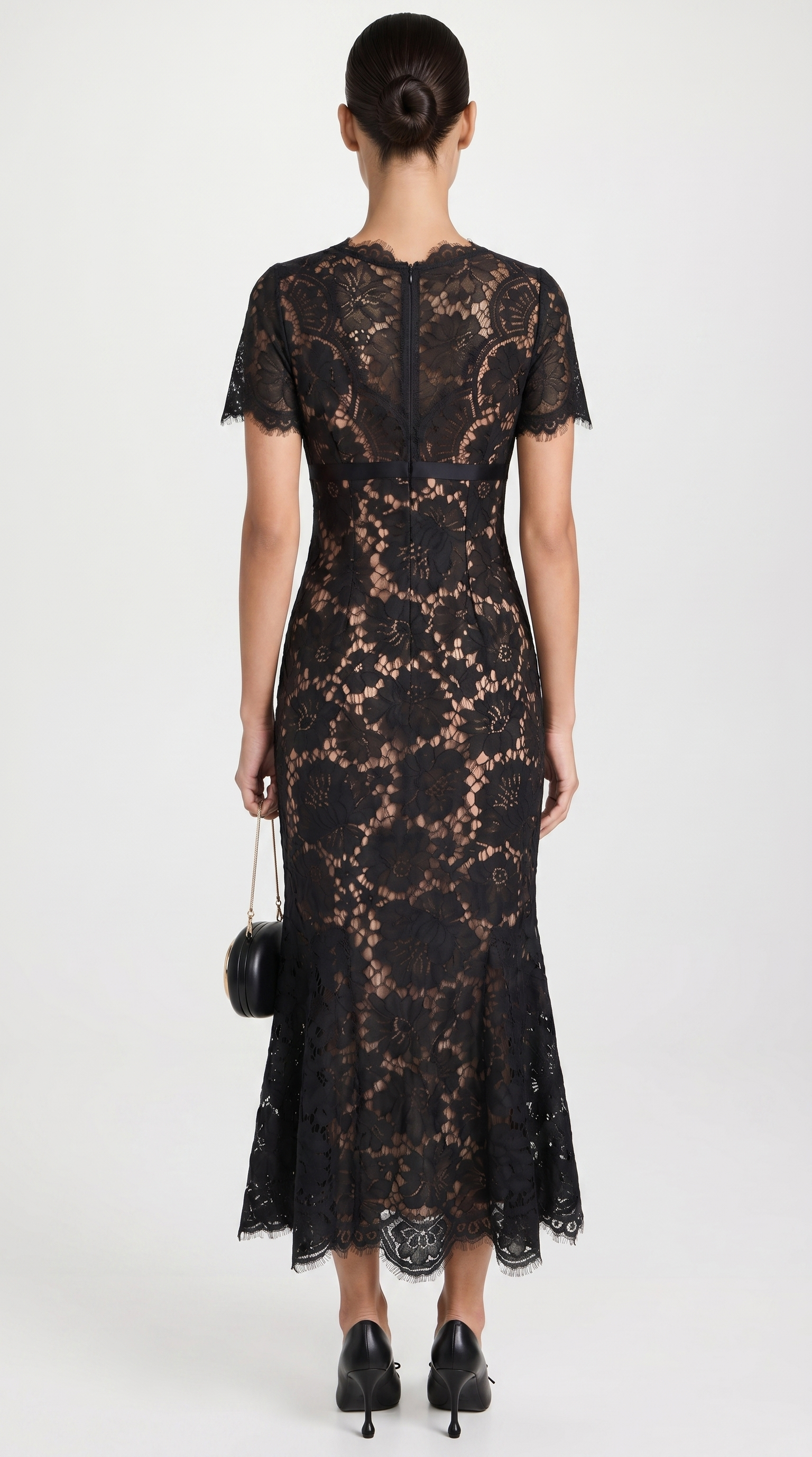 Rhea - Eyelash Lace Trumpet Midi Dress