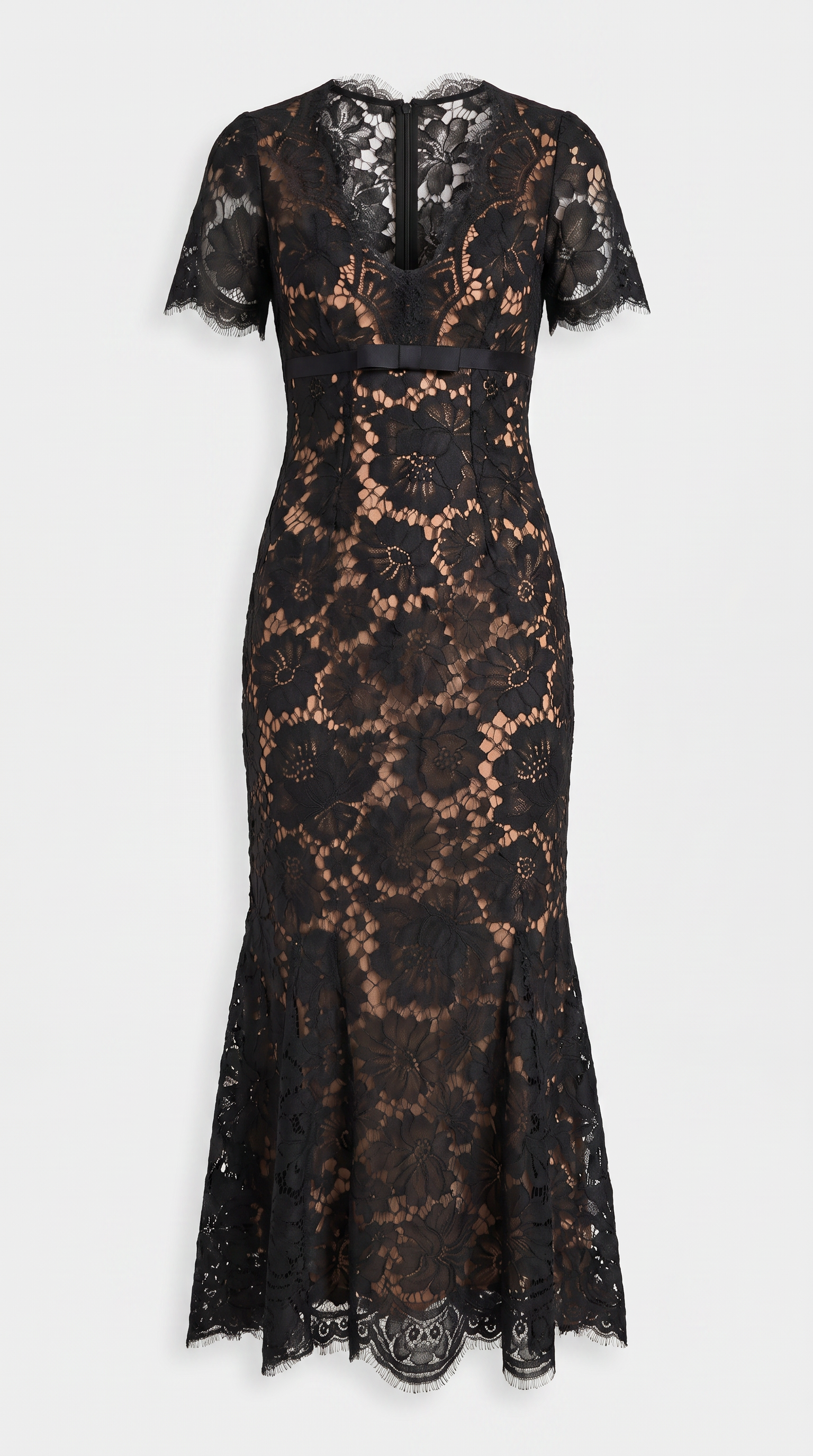 Rhea - Eyelash Lace Trumpet Midi Dress