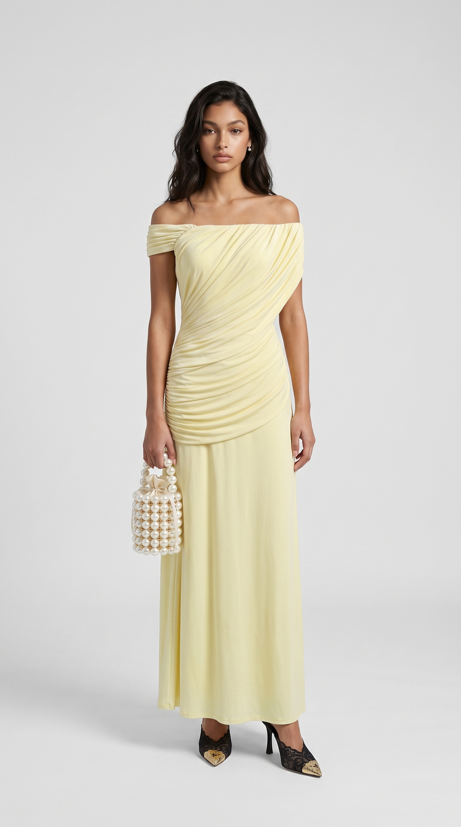 Roca - Off-the-Shoulder Draped Velvet Maxi Gown