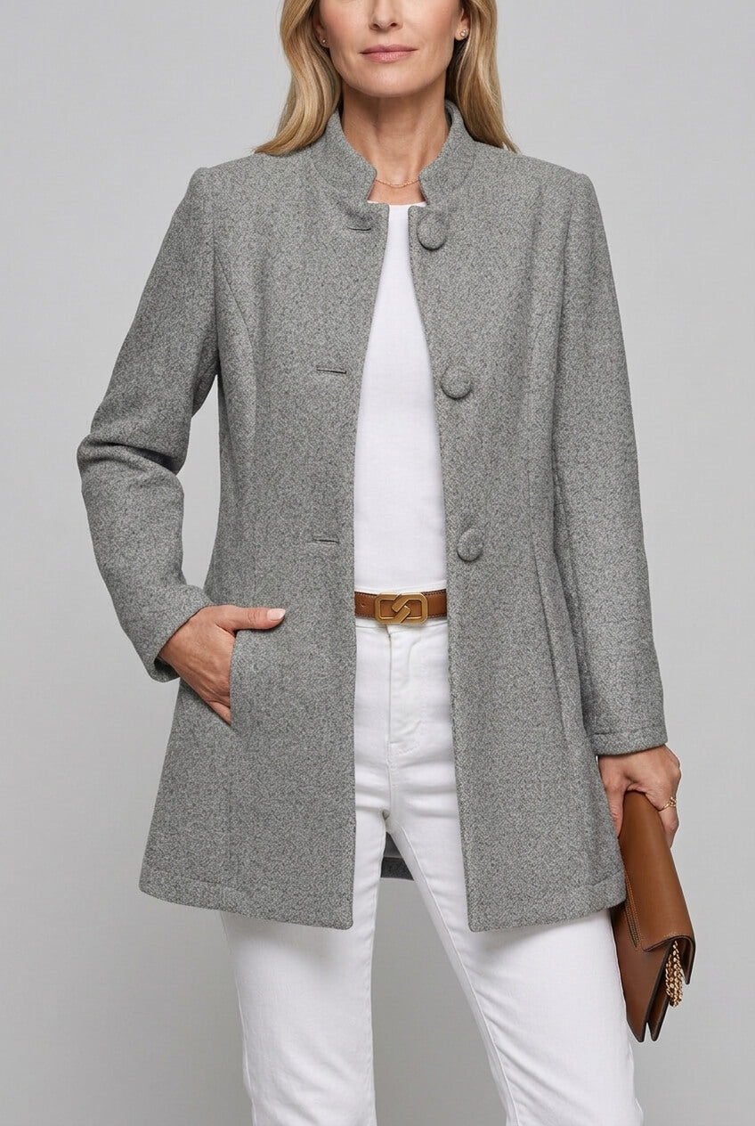 Women's Wool Coat | Stand Collar & Button Front