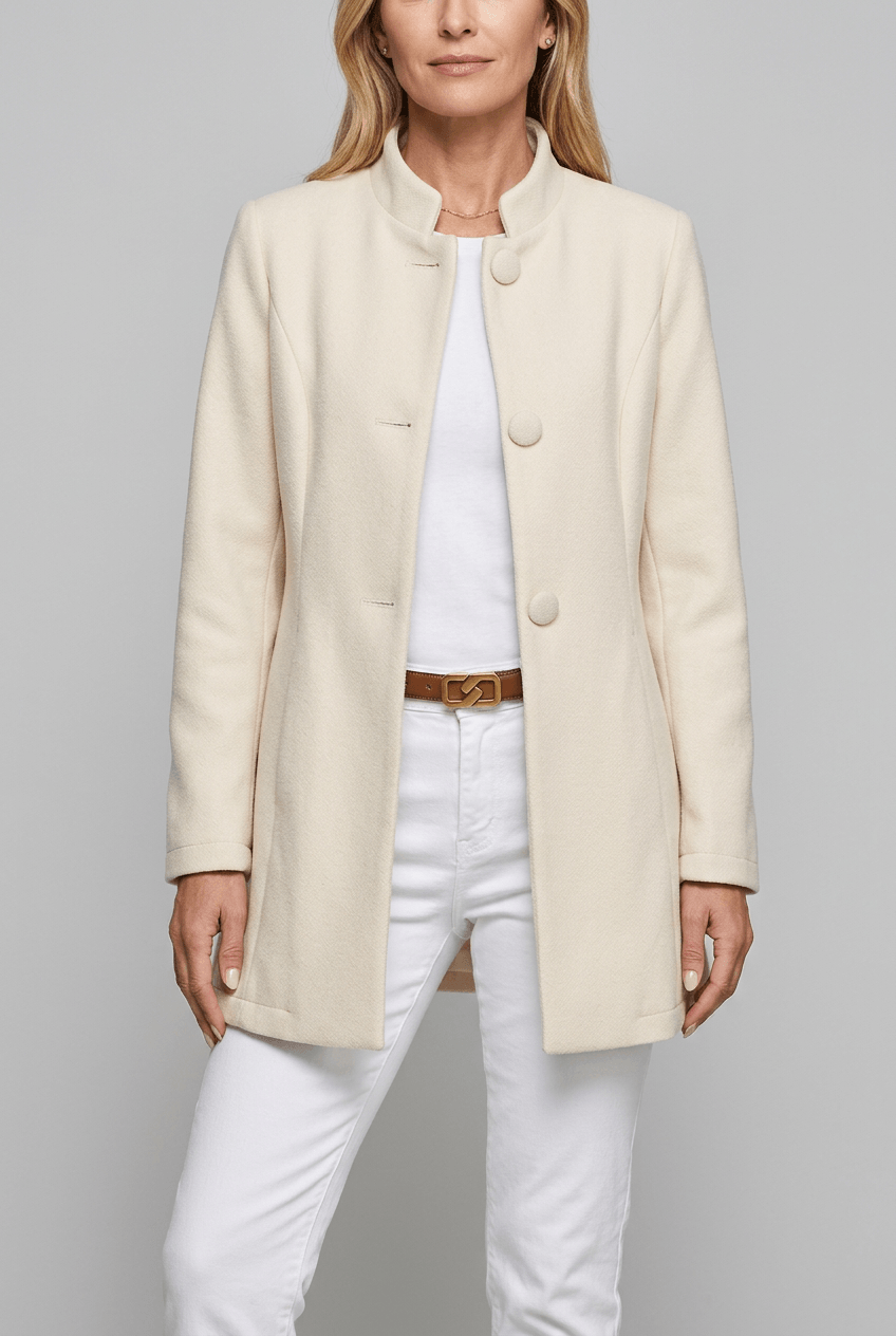 Women's Wool Coat | Stand Collar & Button Front